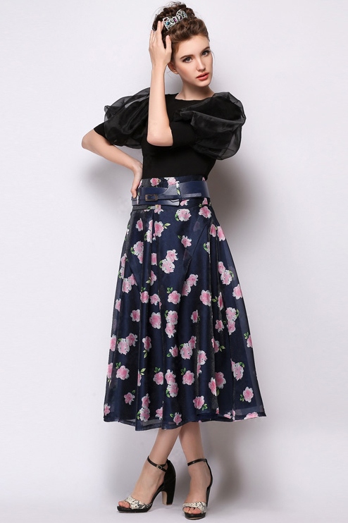 Цветочная юбка с широким поясом