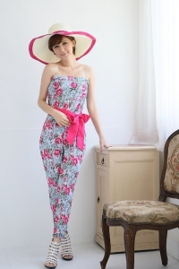 Женский комбинезон с длинными брюками и цветочным принтом