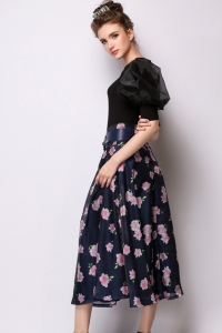 Цветочная юбка с широким поясом